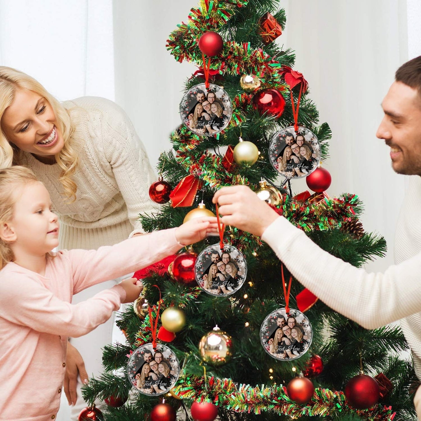 Personalized Photo Crystal Ornaments, Custom Glass Pendants with Picture, for Christmas/New Year, Fireplace Room Ornaments for Family, Personalized Decorative Hanging Ornaments