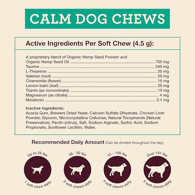 Hemp Well Calm Dog Soft Chews Relieves Anxiety, Calms and Relaxes Your Dog, Aids in Stress Relief and Behavioral Issues, Organically Sourced (2 Pack (120 Chews))