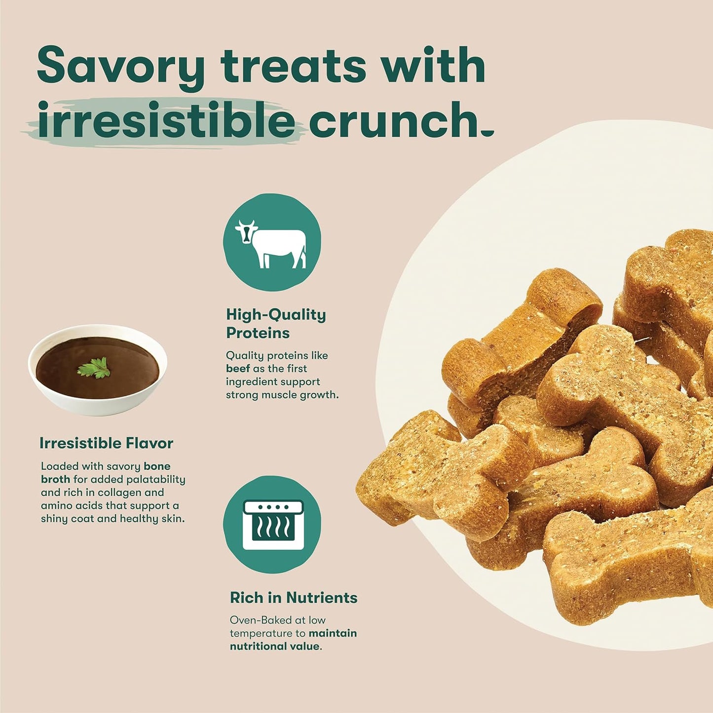 Jinx Oven-Baked Beef Bone Broth Mini Biscuit Dog Treats - Crunchy, All Natural, Superfood-Rich with Grass-Fed Beef, Dog Biscuits for Puppies, Adults & Seniors - 32oz