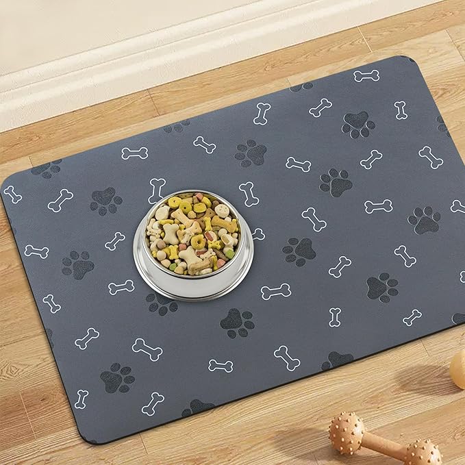 Pet Cat Dog Food Mat Non Slip Mat for Dog Water Bowl Mat Quick Dry Absorbent Cat Feeding Mat, 24 * 16.9 in, Brown