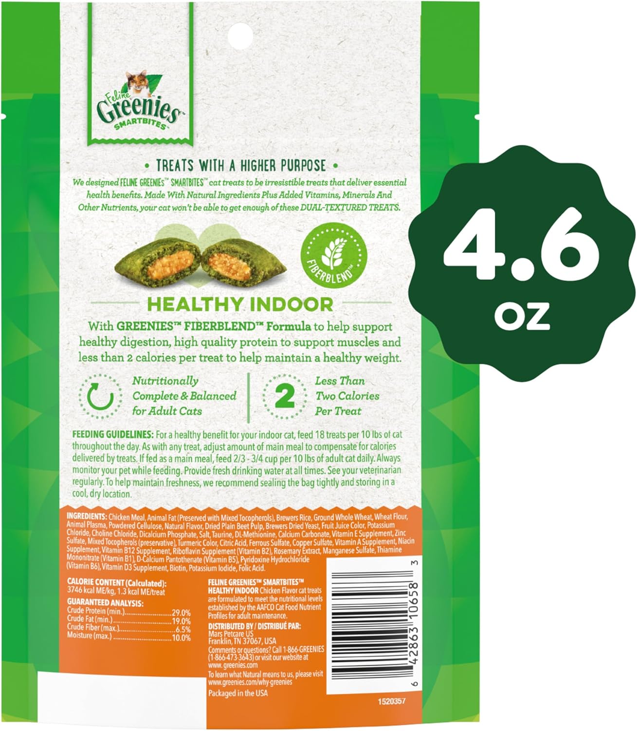 Greenies Feline Smartbites Healthy Indoor Cat Treats, Chicken Flavor, 4.6 oz. Pack