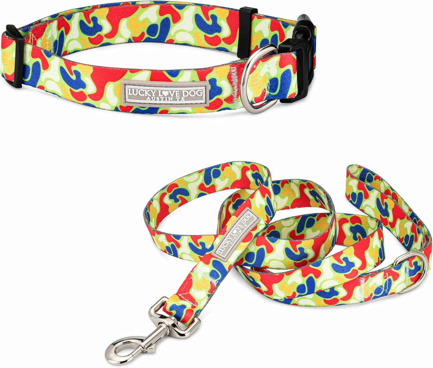 Lucky Love Dog - Adjustable Dog Collar and Leash Set with Easy Click Buckle for Small to Large Dogs, Durable, & Comfortable Collar for Male & Female Dogs, Puppies & Adult Ones - Oscar Combo, Large
