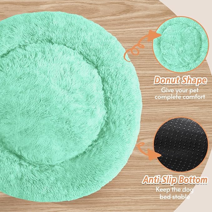 JOLLYVOGUE Medium Calming Dog Bed, Anti-Anxiety Donut Cuddler Cat Bed with Anti-Slip Bottom, Fluffy Faux Fur Machine Washable Pet Cushion for Medium Large Dog & Cat (31")