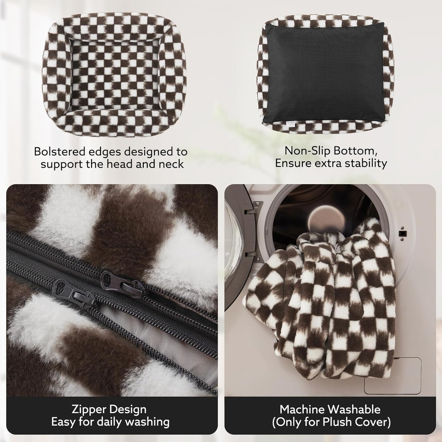 JOEJOY Small Dog Bed for Small Dogs, Rectangle Washable Orthopedic Corduroy Fleece Pet Bed with Removable Zipper Cover, Cute Soft Calming Puppy Bed with Non Skid Bottom