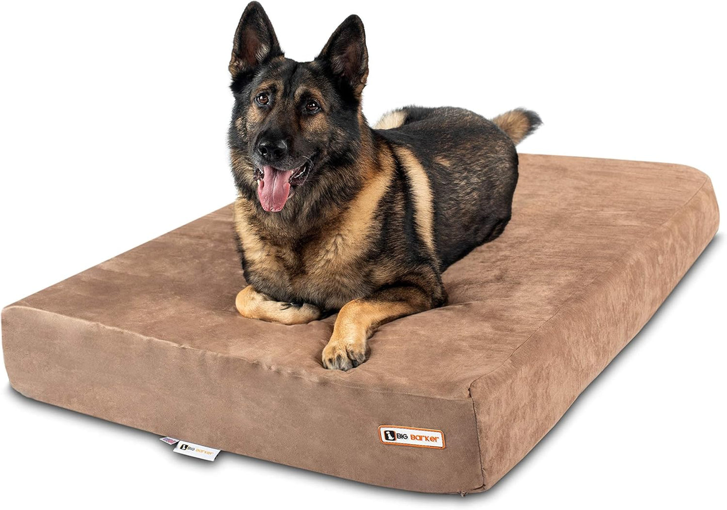 Barker Beds Orthopedic XL Dog Bed for Large Dogs - 7" Thick Memory Foam Cushion with Washable Microsuede Cover - Durable Water-Resistant Pet Bed - Made in USA (Khaki)