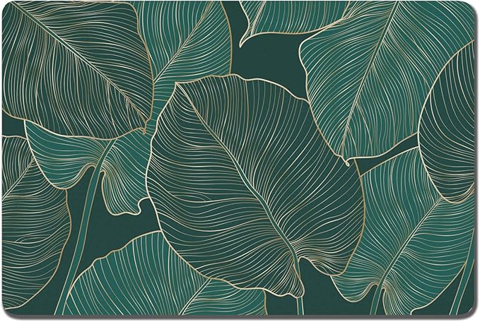 Rnivvi Dog Food Mat, 12" x 19" Flower Absorbent Dog Cat Bowl Mat for Food and Water, Cute Anti-Slip Rubber Pet Feeding Rug Protect Floors, Puppy Placemat for Feeding & Watering Supplies, Tropical