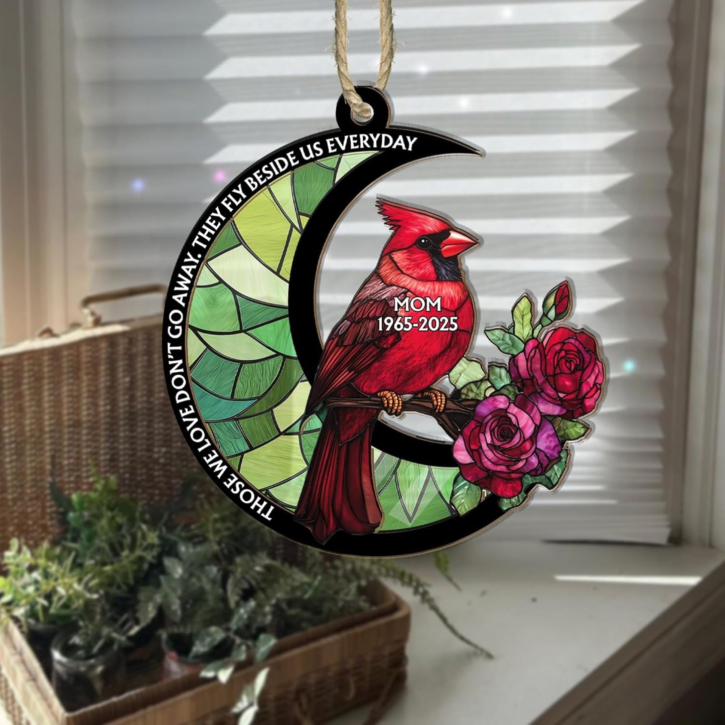Personalized Dad Mom Cardinal Suncatcher Ornament - Loving Memory, Remembrance Hanging Decor, Bereavement Condolence Gifts, Loss of Family Member Loved One, Those We Love Don't Go Away Ornaments