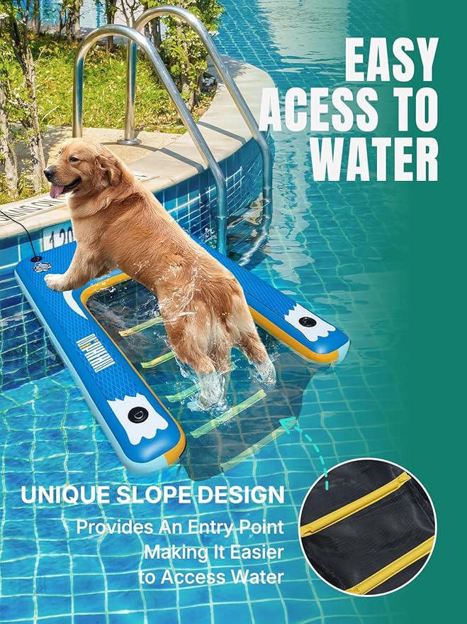 Niphean Dog Pool Ramp(Full-Coverage Non-Slip Deck),Stable Pup Plank with High Weight Capacity,Inflatable Dog Ramp for Pool,Boat,or Lake Use,Safe & Durable Design for Large Pets to Easy Water Access