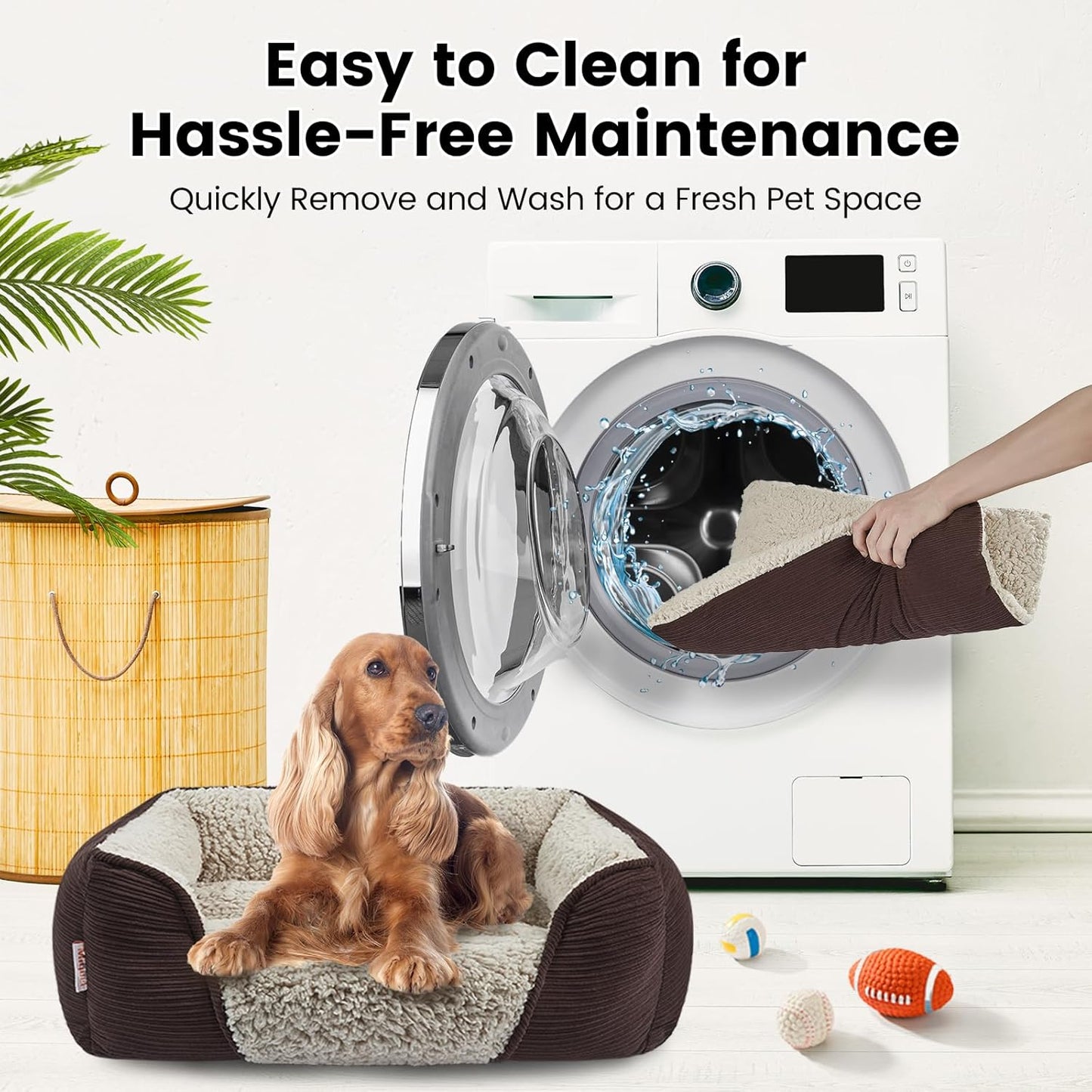 Miguel Washable Dog & Cat Bed with Removable Cushion for Medium & Small Dogs, Easy to Wash Pet Sofa Bed with Side Bolster, Anti-Slip Bottom, Dark Brown, 30 Inch Rectangle