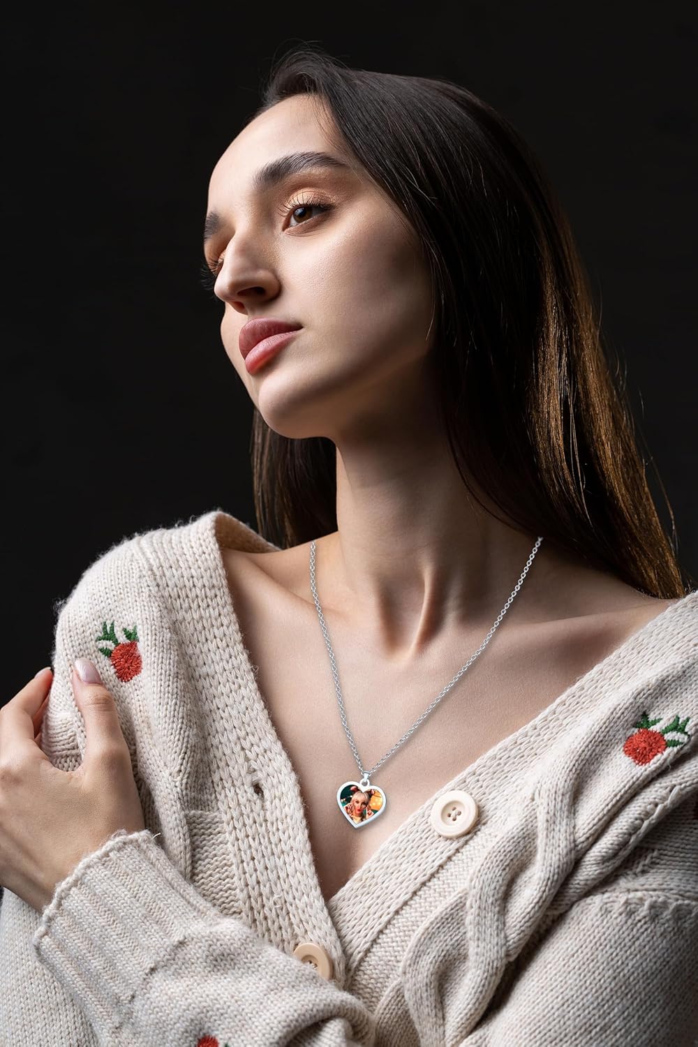 CharmSStory Personalized Photo Necklaces Custom Engraved Name Necklace Memory Keepsake Picture Necklace Pendant Customized Gifts for Women Men