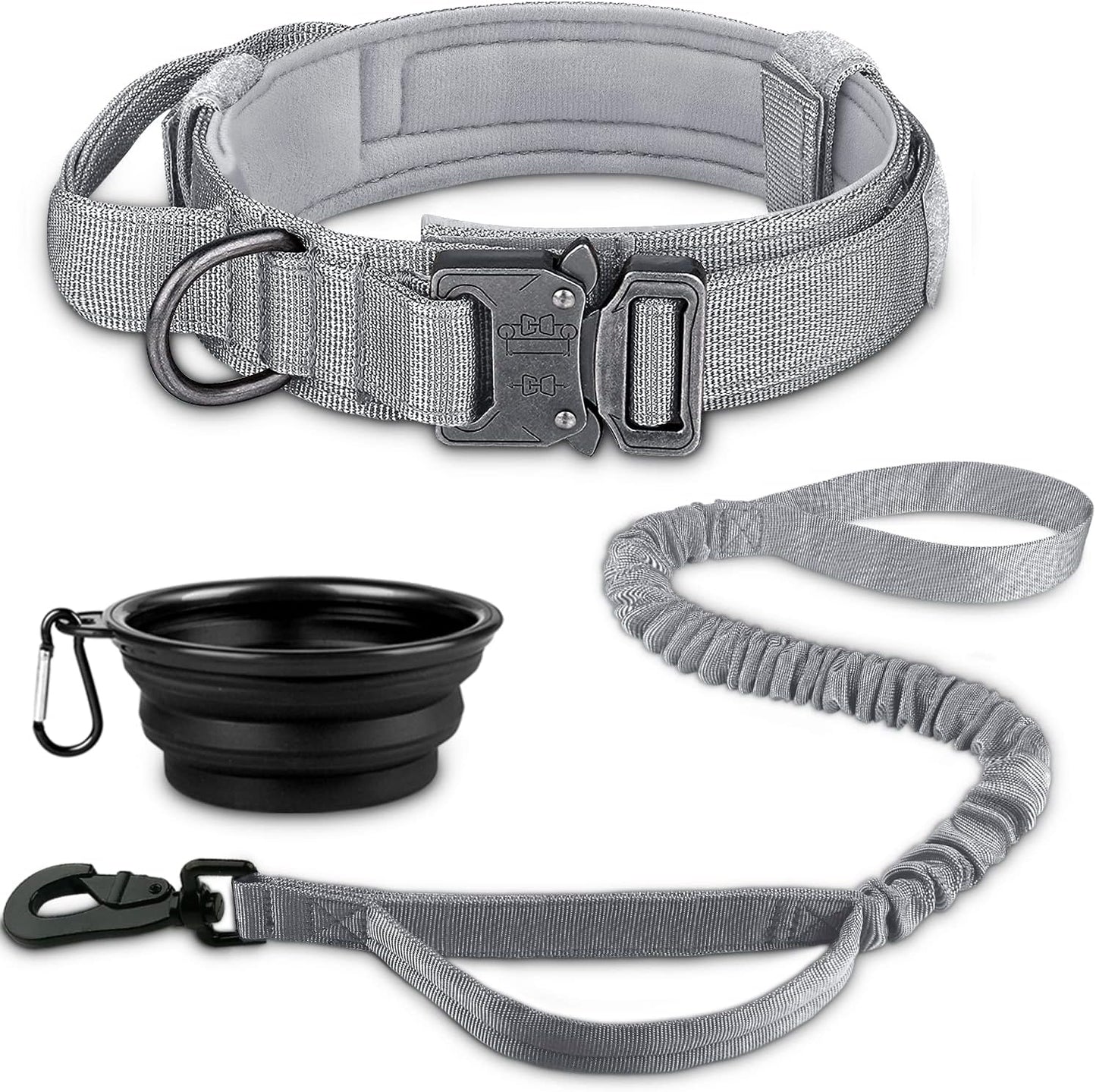 COOYOO Dog Collar,3 Piece Set Tactical Dog Collars, Adjustable Military Training Nylon Dog Collar with Control Handle and Heavy Metal Buckle for Medium and Large Dogs