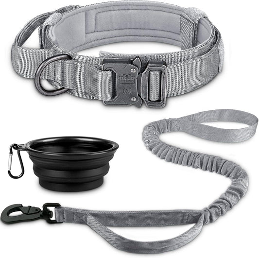 COOYOO Dog Collar,3 Piece Set Tactical Dog Collars, Adjustable Military Training Nylon Dog Collar with Control Handle and Heavy Metal Buckle for Medium and Large Dogs