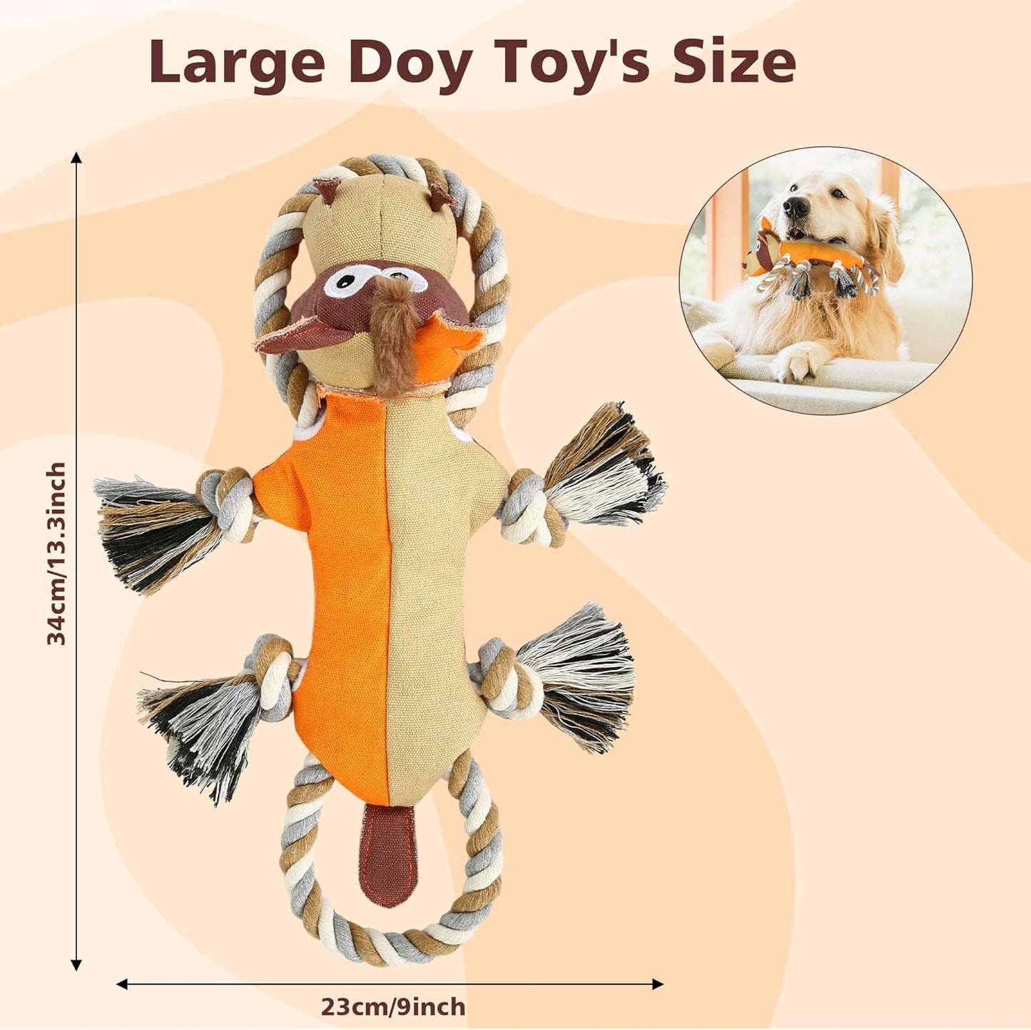 IOKHEIRA Dog Toys for Aggressive Chewers,Tough Indestructible Dog Toys,Squeaky Toys for Large Dogs, Chew Toys for Puppy Middle Big Pets-Donkey, Orange
