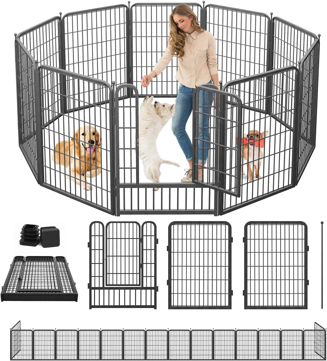Dog Playpen 40" Height 10 Panels Puppy Playpen Indoor Portable Pet Fence Outdoor for Yard Indoor Dog Pen for Medium/Small Animals, Heavy Duty Pet Pen for RV, Camping, Yard