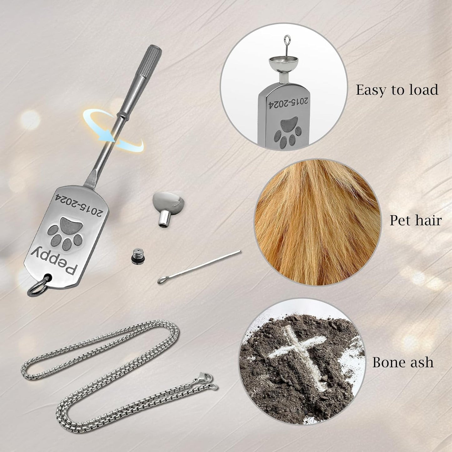 Funnylife Personalized Pet Urn Necklaces for Dog Cat Ashes Custom Photo Text Stainless Steel Cremation Jewelry Pet Loss Memorial Gift