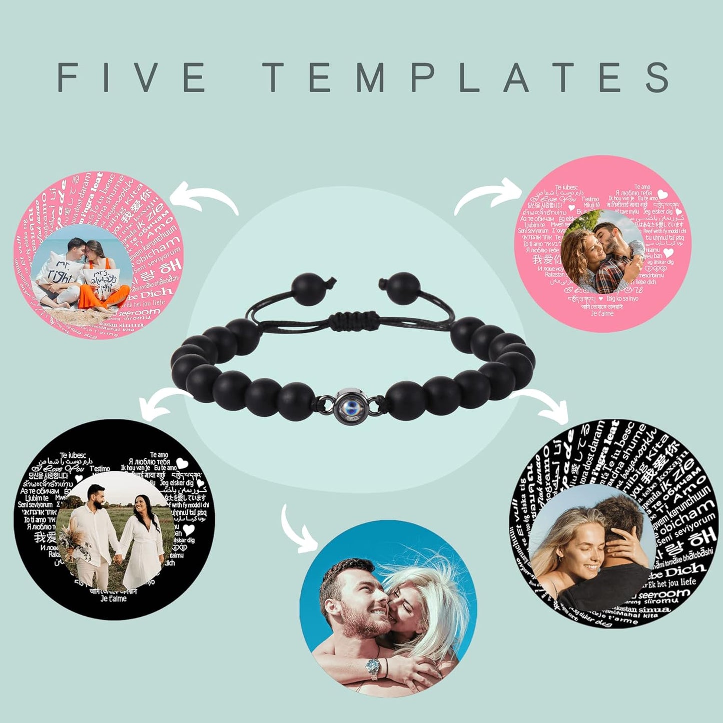 EMIRISTIC Custom Photo Bracelet - Personalized Picture Natural Stone Cuban Chain Bracelet - Any Special Day Gifts