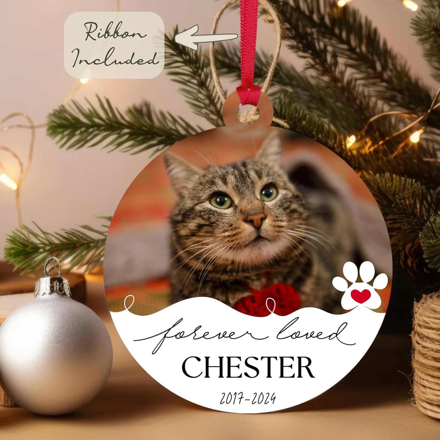 Customized Christmas Pet Photo Ornament with Text - Personalized Dog, Cat Sympathy Keepsake, Memorial Gifts - Acrylic & White Home, Christmas Tree Decoration Accessories