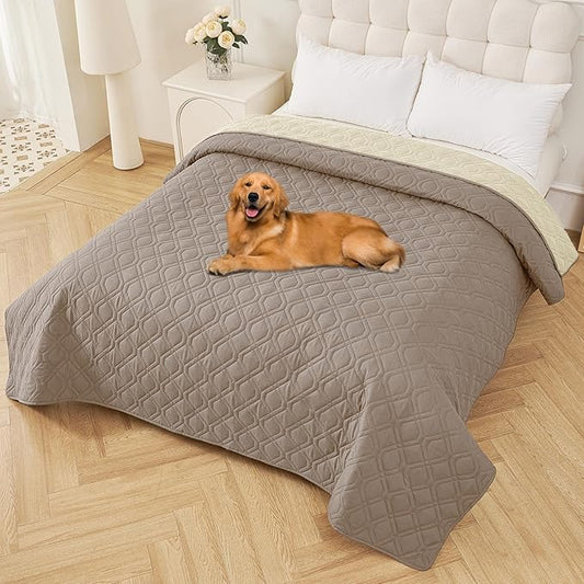Smiry Waterproof Dog Blanket, 82x102 Inch Soft Pet Bed Cover Reversible, Washable Sofa Couch Furniture Protector for Small Medium Large Dog Puppy Cat, Taupe/Beige