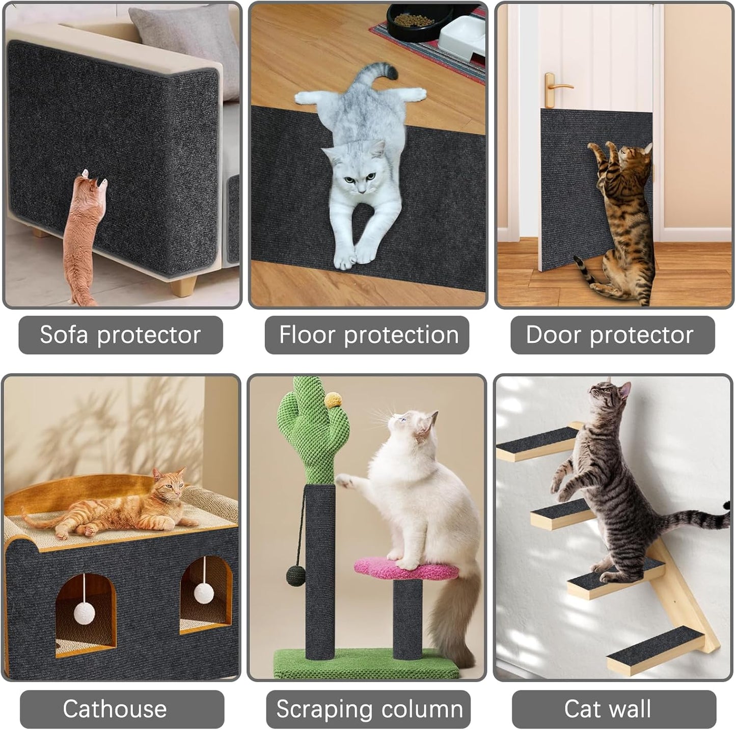 Large 118.1"x15.8" Cat Scratching Mat - Carpet with Self-Adhesive Trimmable-Adhesive Carpet, Cat Scratch Furniture Protector Replacement for Cat Tree Shelf Shelves Couch Furniture DIY Protector