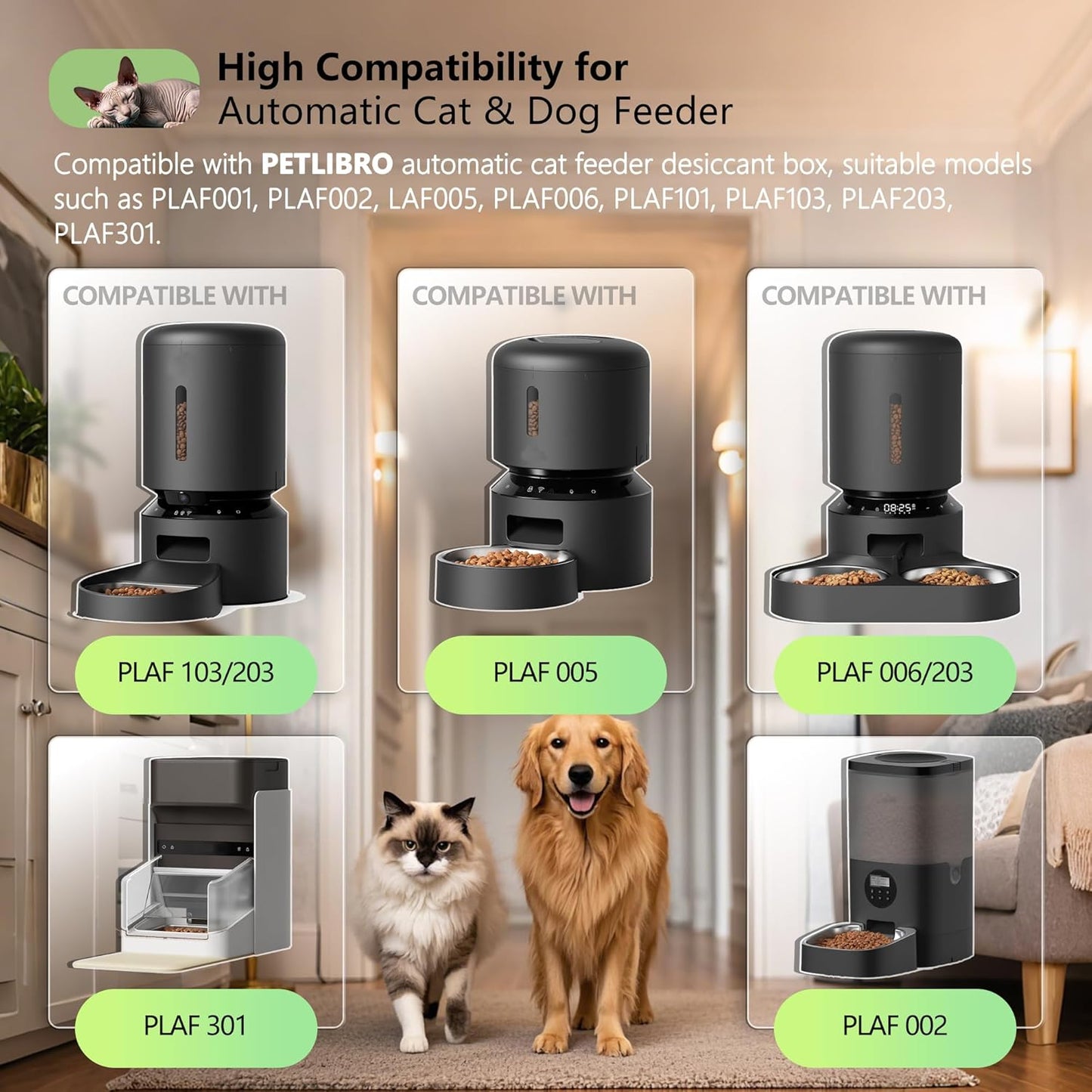 6-Pack Pet Food Desiccant Bag Replacement Compatible with PETLIBRO Automatic Cat & Dog Feeders, Keep Pet Food Dry & Fresh, Fits Model PLAF001, 002, 005, 006, 101, 103, 203 & 301