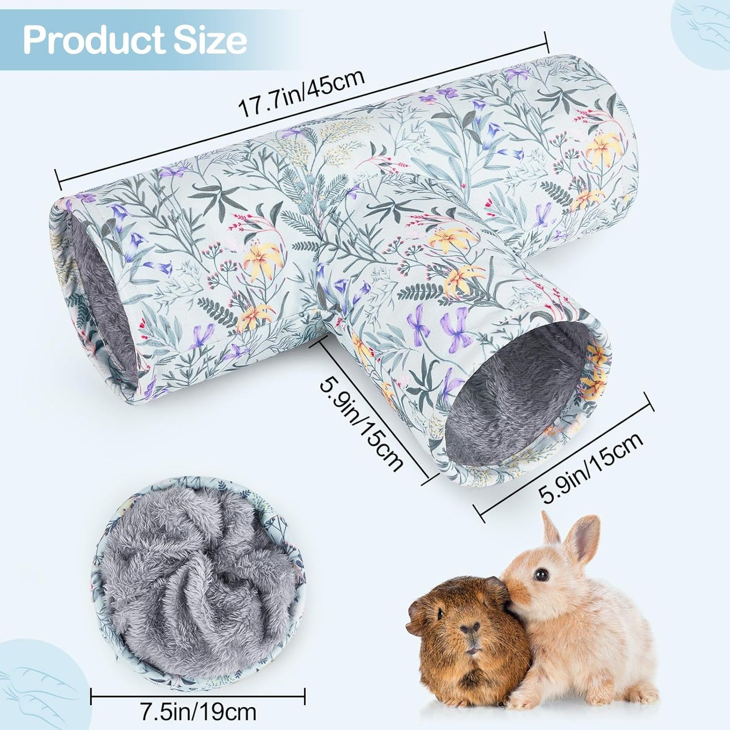 Glittme Guinea Pig Tunnel Washable Guinea Pigs Hideout Portable Rabbit Tunnels Soft Ferret Tunnel for Playing Resting Guinea Pig Accessories for Hedgehogs, Hamster, Flowers and Leaves