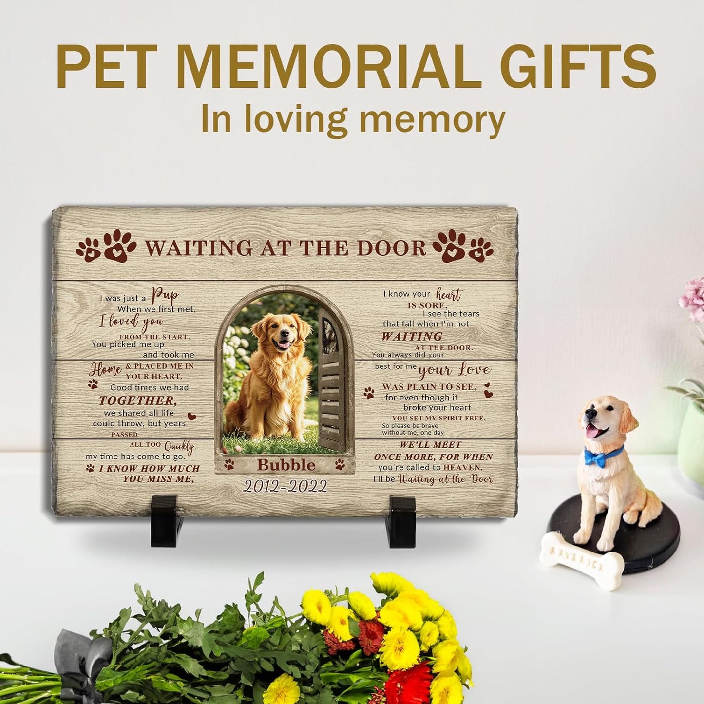 Bemaystar Dog Memorial Gifts for Loss of Dog-Personalized Pet Memorial Gifts for Dogs Cats, Custom Pet Memorial Stone Frame, Loss of Pet Sympathy Gift Dogs Bereavement Gifts 8.3x5.5