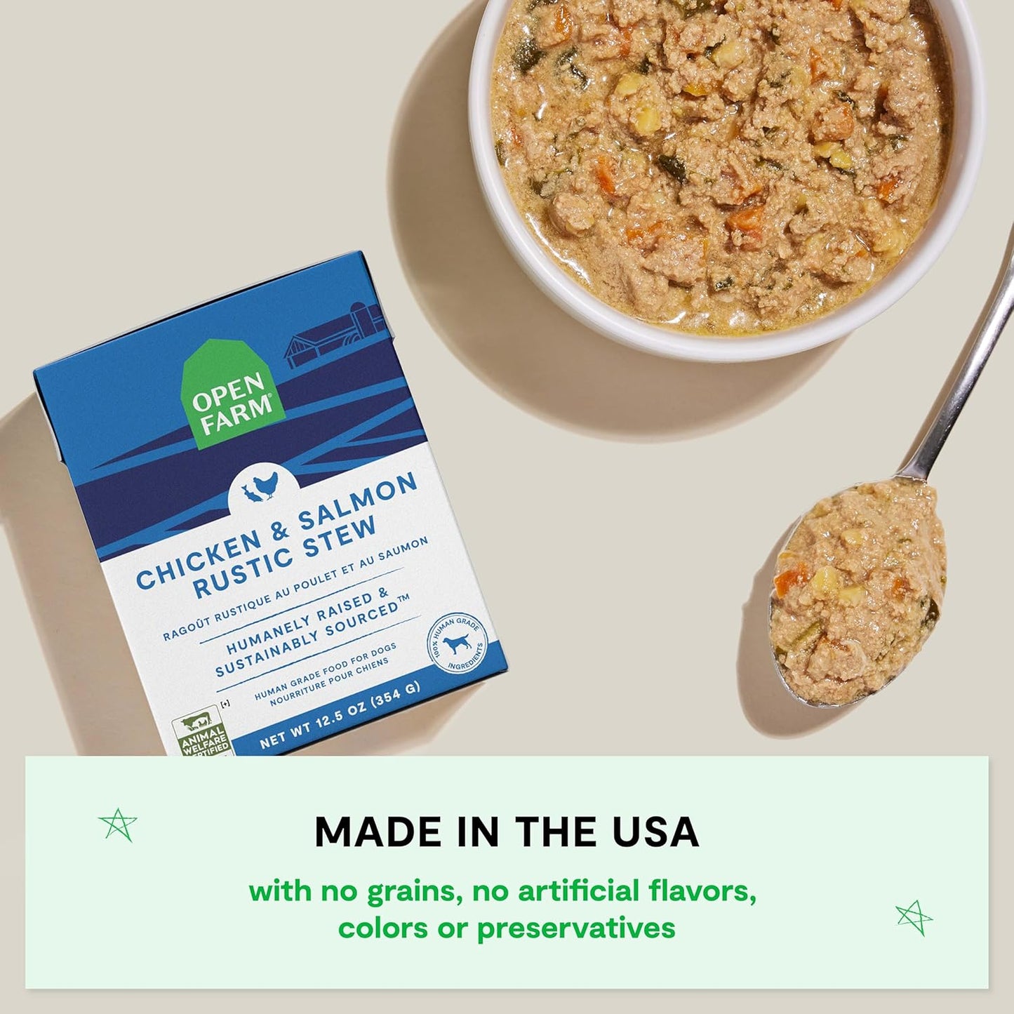 Open Farm Rustic Stews Wet Dog Food, Grain-Free, Complete & Balanced with Human-Grade Ingredients, Humanely-Raised Meat & Bone Broth, Chicken & Salmon Recipe, 12.5oz Packs (Case of 12)