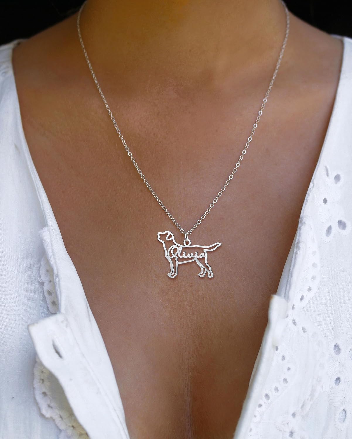 CoolJewelry Custom Dog Breeds Portrait Cat Pet Memorial Name Necklace Dainty Animal Pendant Chain Personalized Jewelry Remembrance Gifts for Dog Lover Women Girls