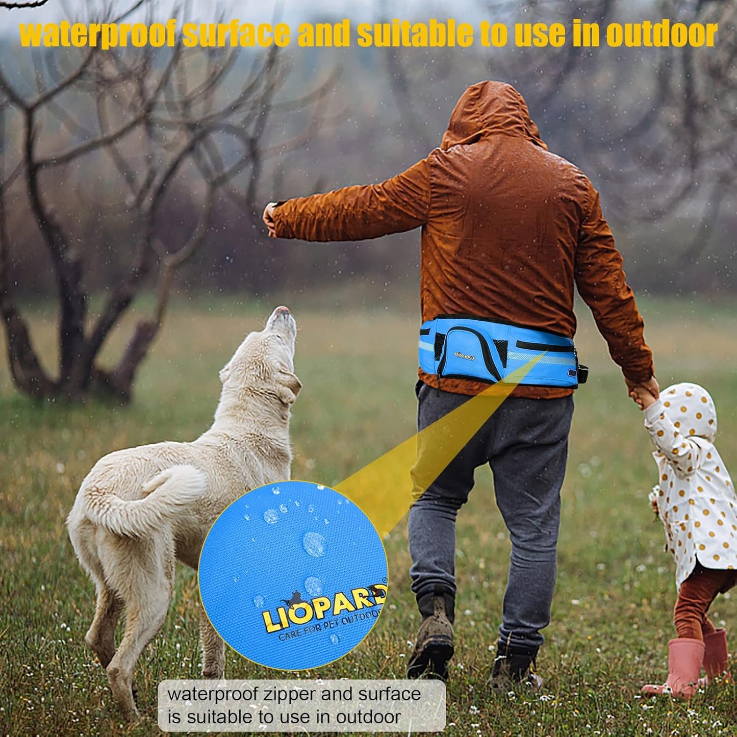LIOPARD Dog Large Treat Bags Training Pouch Hands Free Waist Belt Puppy Small Waterproof Fanny Pack Pet Accessories Waste Bags with Dispenser for Travel Running Walking Hiking Agility (Blue)