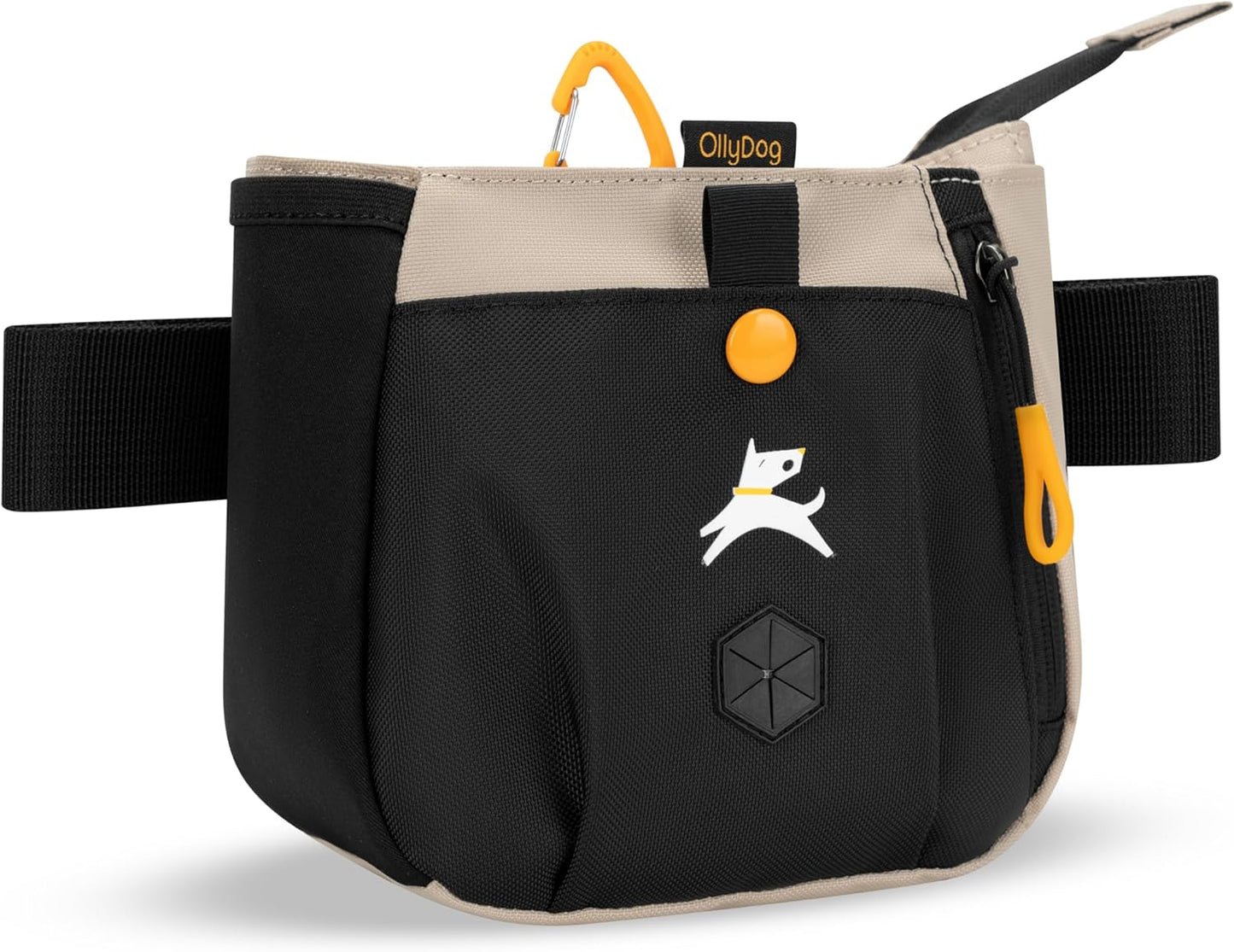 OllyDog Backcountry Day Bag | Hands-Free Dog Training Treat Pouch | Fanny/Hip Pack with Zipper Closure & Built-in Poop Bag Dispenser | Removable Waist Clip (Con Leche)