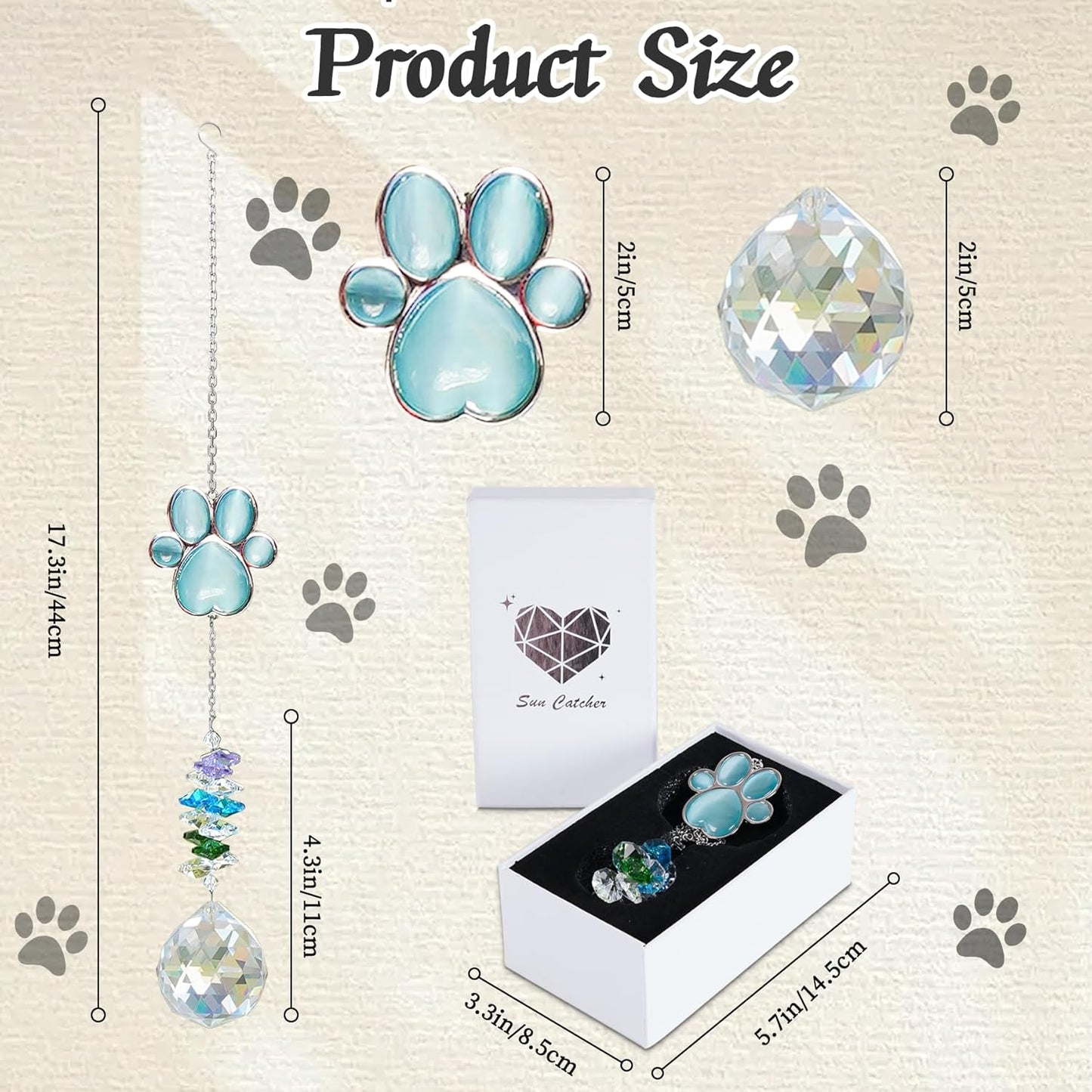 Dog Memorial Gifts for Loss of Dog, Pet Memorial Suncatcher, Pet Sympathy Gifts, Paw Print Suncatcher with Card & Gift Box, Remembrance Bereavement Gift for Loss of Dogs Cats
