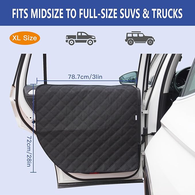Dog Car Door Protector for Large SUV & Truck – XL Size, Anti-Scratch/Stain-Resistant, Window-Roll-Compatible, 2-Pack, Secure Fit for Wide/Tall Doors (Black)