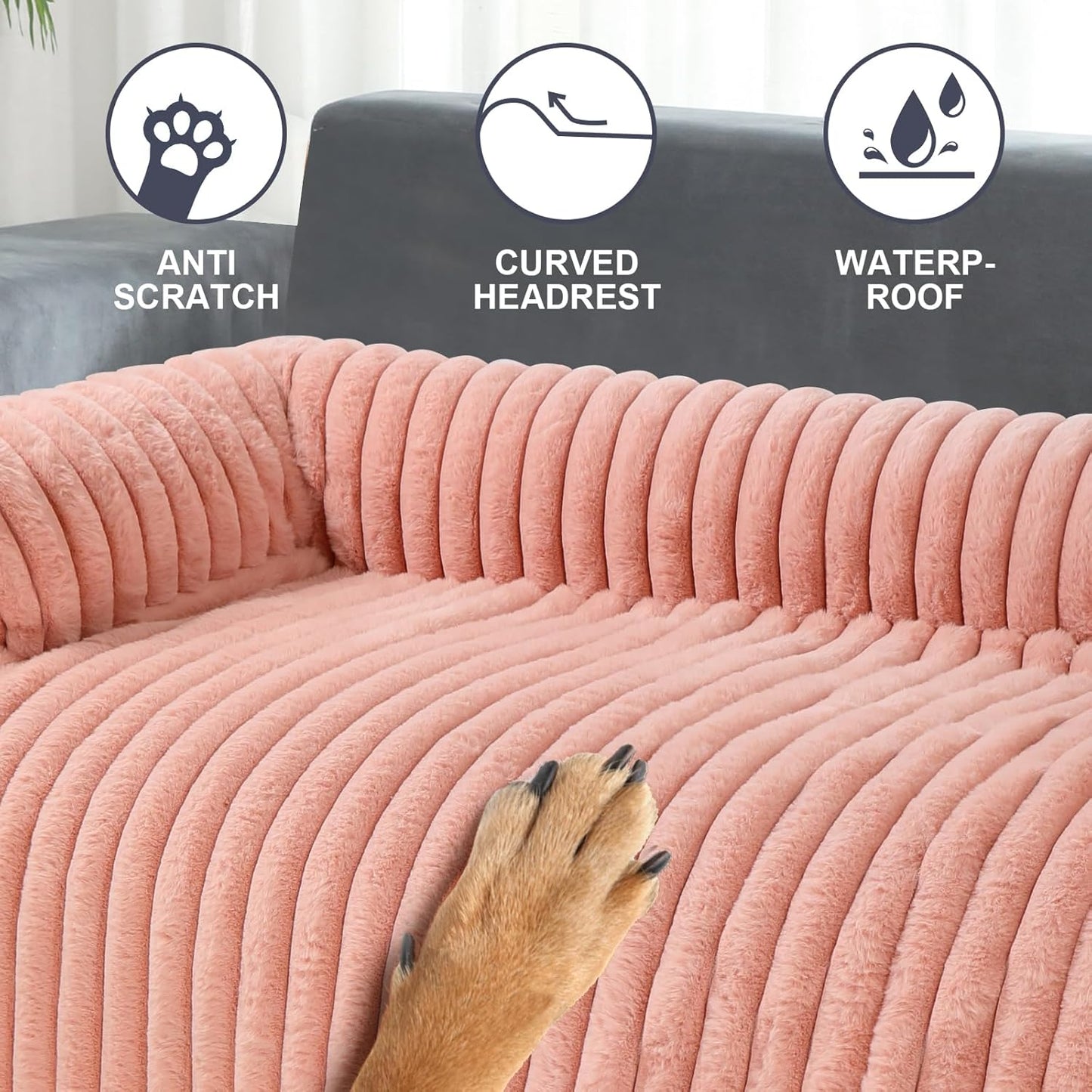 Luxurious Dog Couch Bed, Washable Calming Dog Couch Cover, Removable Couch Protector for Dogs, Waterproof Sofa Bed, Pet Bed Mats for Couch, Pet Couch Covers for Sofa(Pink, XXL)