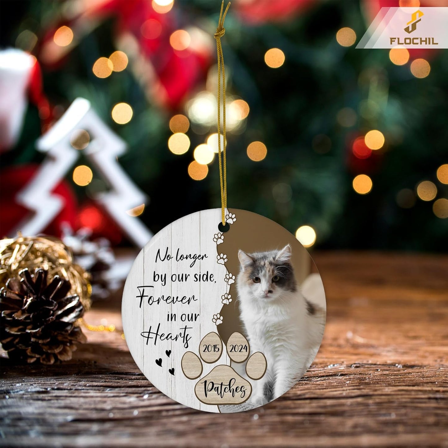 FLOCHIL Personalized Memorial Cat Christmas Ornament, Custom Cat Memorial Ornament with Name Photo, Pet Memorial Ornament, Gift for Pet Lovers