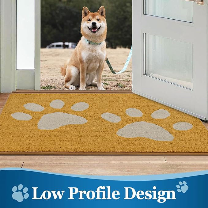 Buganda Dog Door Mat for Muddy Paws, Absorbent Dirt Trapper Washable Indoor Doormats, Non Slip Low-Profile Mud Mat for Dogs, Front Entrance Doormat for Inside Floor (40x32 Inches, Yellow)