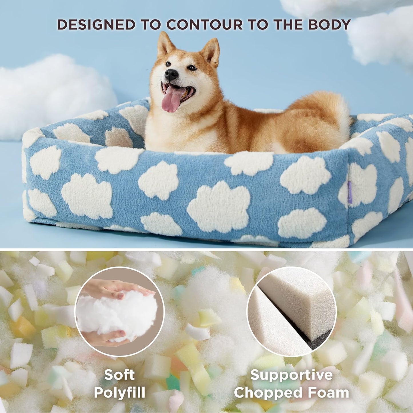 Lesure Cute Dog Bed for Large Dogs - Washable Pet Beds,Cozy Rectangle Orthopedic Sofa with Jacquard Shaggy Plush & Anti Slip Bottom,36x27x8inches