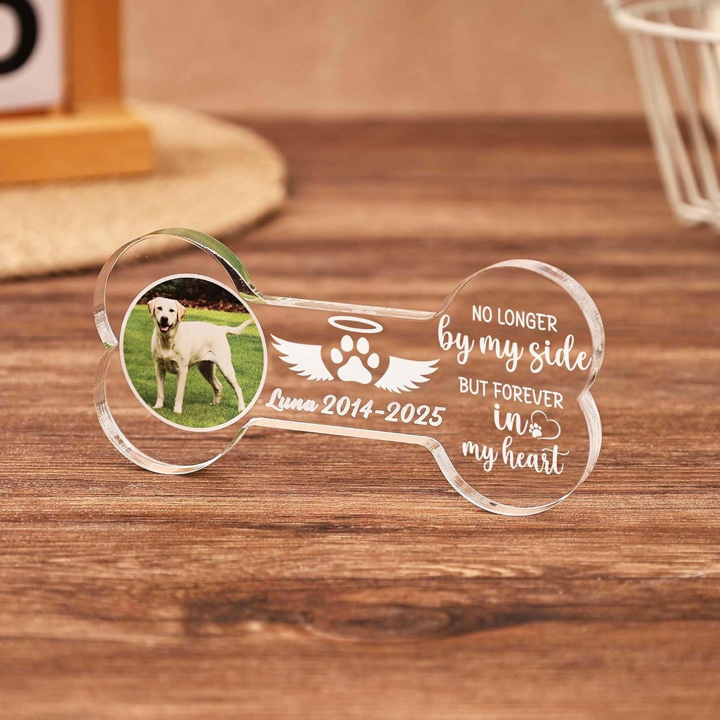 Personalized Photo Pet Memorial Gift, Custom Memorial Gifts for Loss of Dog, Dog Memorial Ornament, Pet Sympathy Gift, Bone Shape Acrylic Keepsake for Dog Puppy. (5")