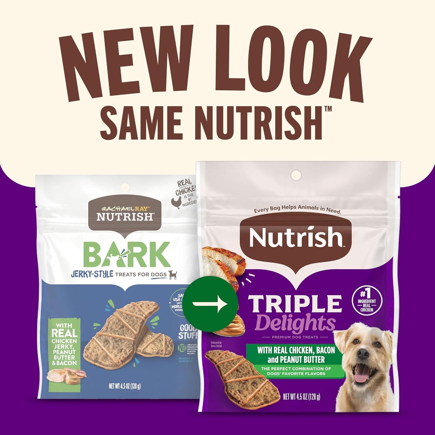 Nutrish Triple Delights Premium Dog Treats for Dogs with Real Chicken, Bacon, and Peanut Butter, 28 oz. Pouch