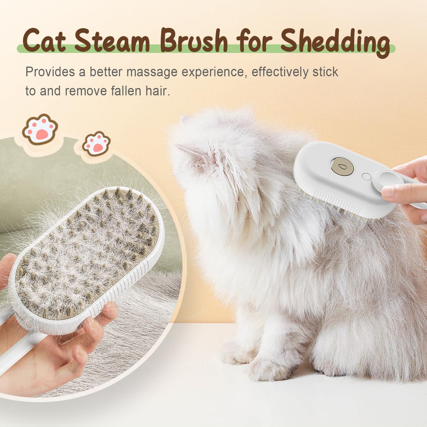 New Cat Steam Brush, 3 in 1 Pet Steam Groomer Brush, Rechargeable Pet Steam Groomer Comb for Massaging and Cleaning Shedding Pets Hair, Multifunctional Hair Removal Comb for Cats Dogs (Khaki+White)