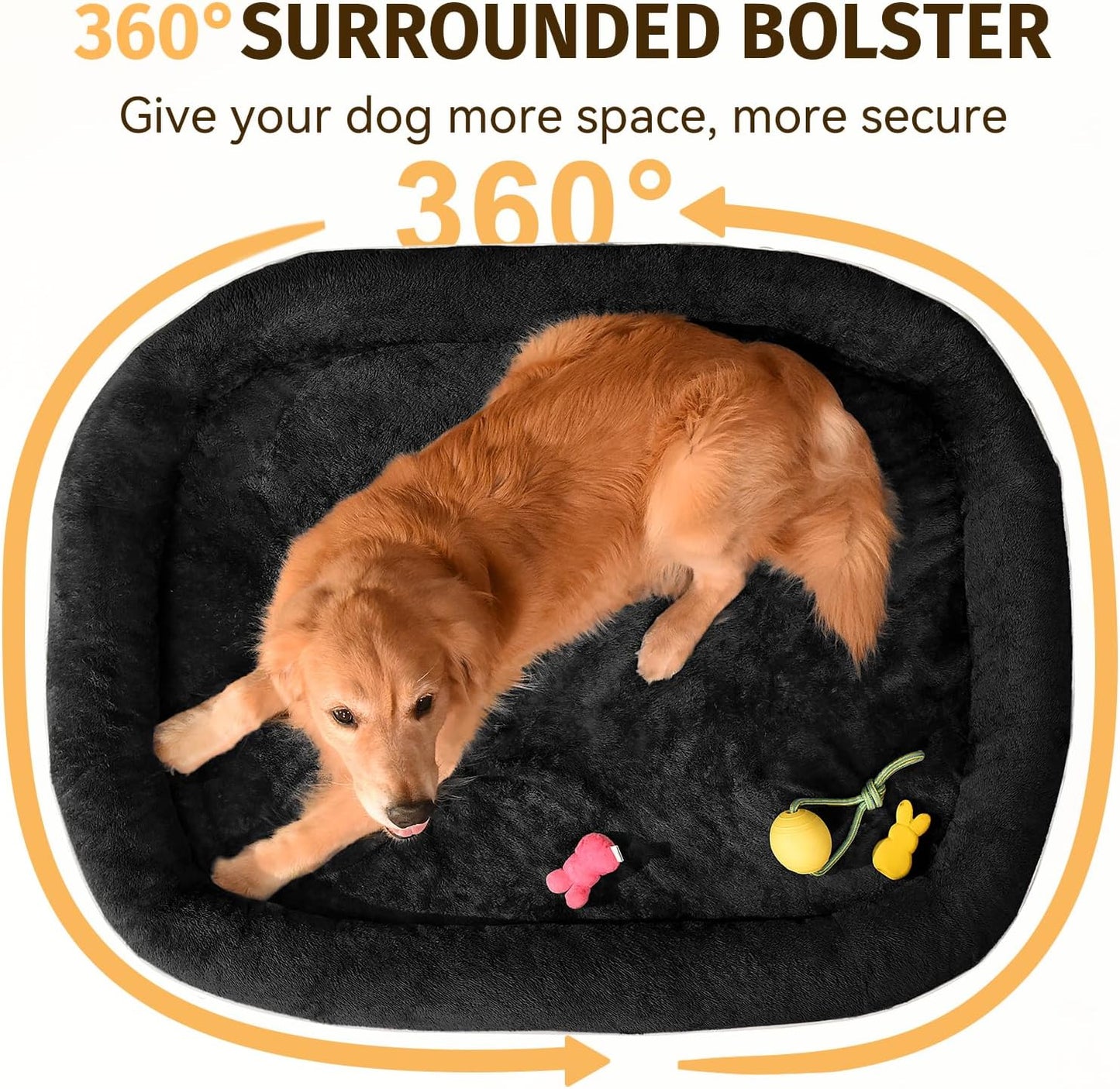 Orthopedic Washable Large Dog Bed: Memory Foam Waterproof Pet Bed with Bolsters - Removable Washable Cover for XL XXL Extra Large Sized Dog Bed - Non-Slip Bottom - Black