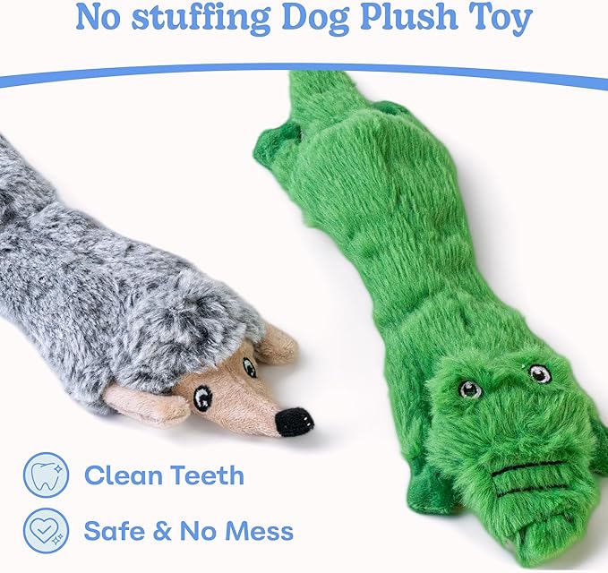 SHARLOVY Dog Squeaky Toys No Stuffing 2 Pack, Plush Crinkle Dog Toys for Large Breed, Durable Doggie Chew Cute Animals Puppy Toy for Teething