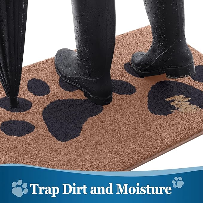 Buganda Dog Door Mat for Muddy Paws, Absorbent Dirt Trapper Washable Indoor Doormats, Non Slip Low-Profile Mud Mat for Dogs, Front Entrance Doormat for Inside Floor (30x20 Inches, Camel and Black)