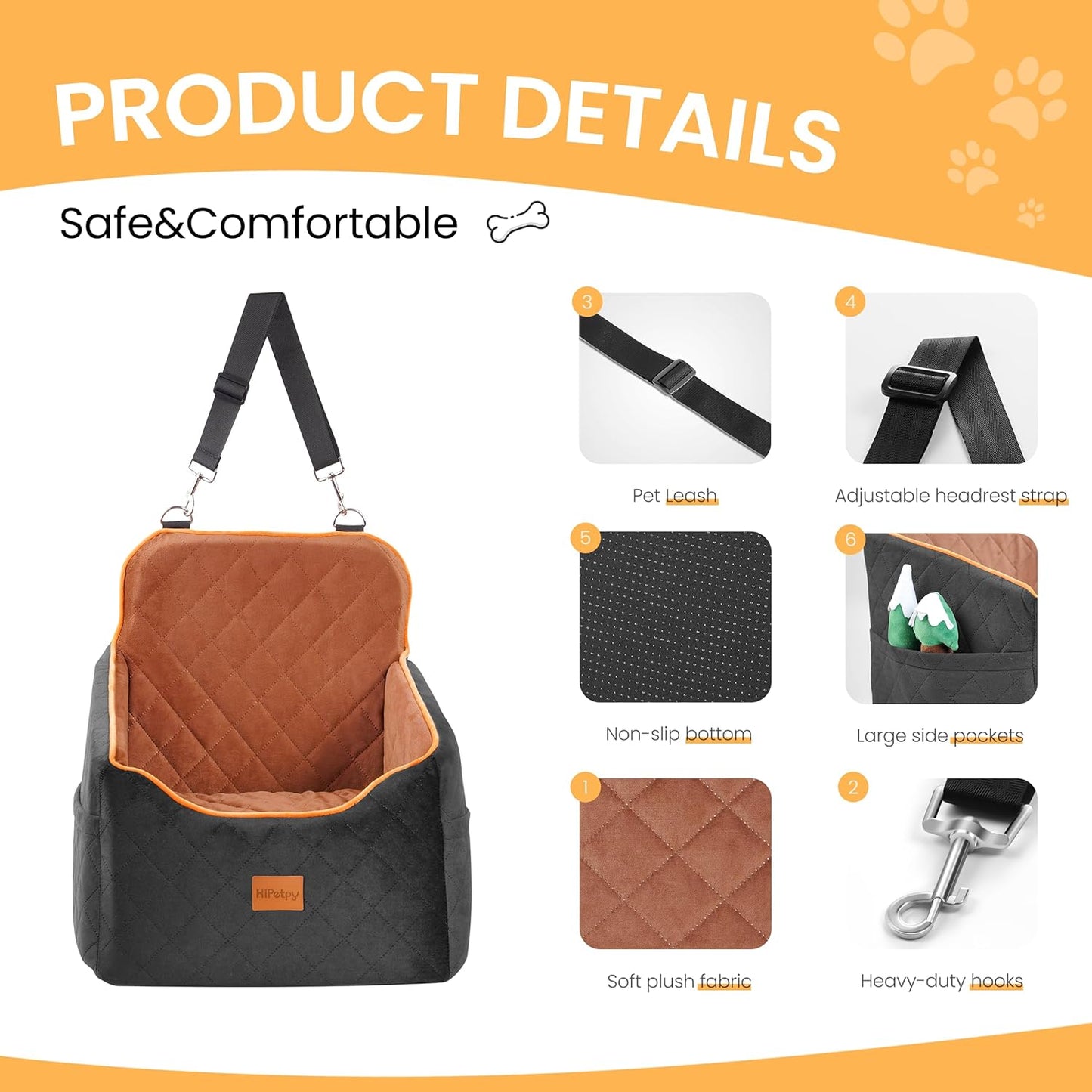 Dog Car Seat for Small Dog with Washable Mat, Memory Foam Booster Seat for Dogs Under 30lb, Elevated Pet Seat with Pockets, Anti-Slip Bed for Car, Perfect for Front & Back Seats with Safety Leash