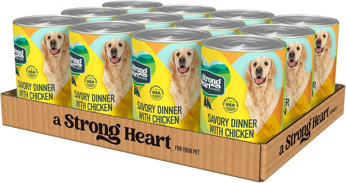 A Strong Heart Wet Dog Food, Savory Dinner with Chicken - 22 oz Cans (Pack of 12), Made in The USA with Real Chicken