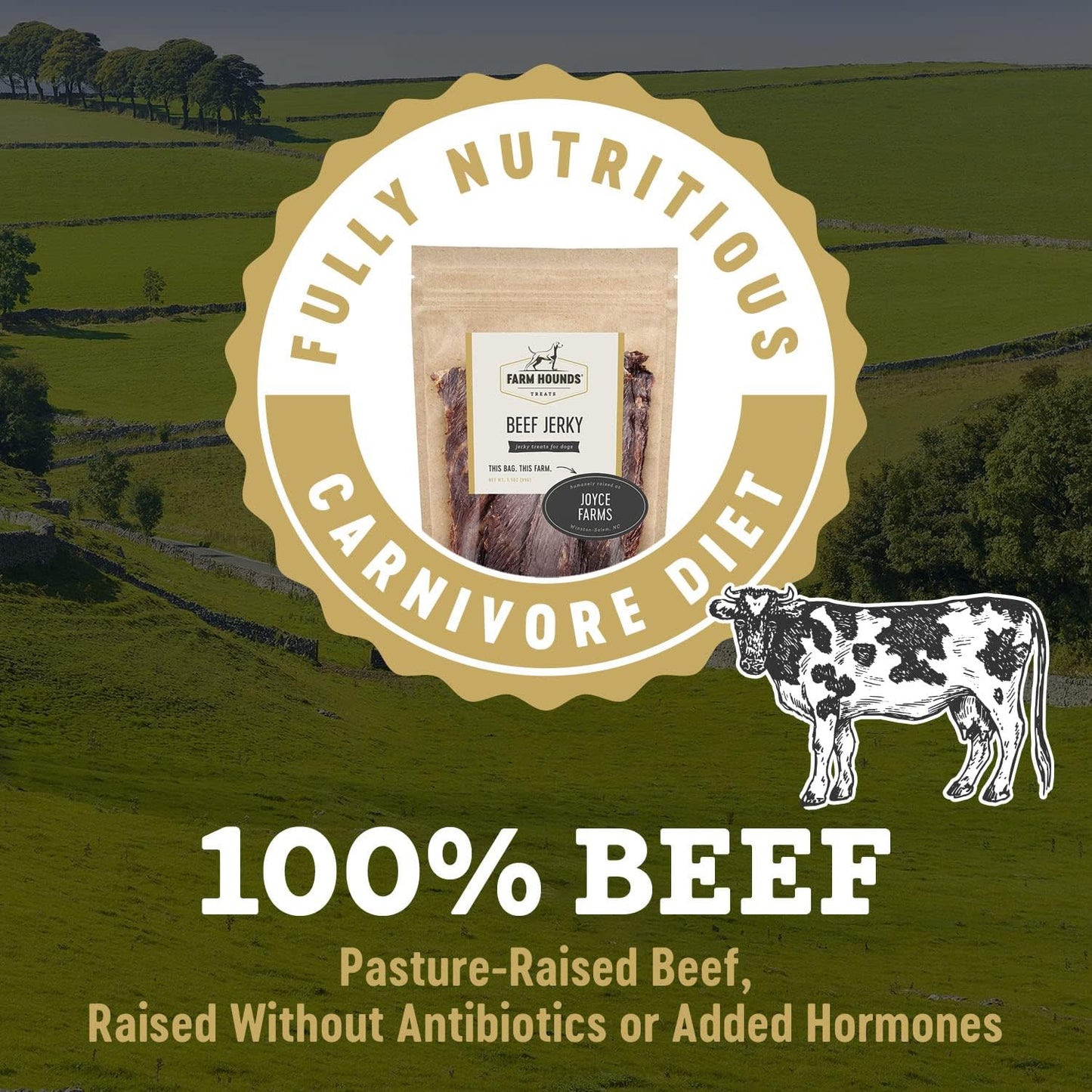 Farm Hounds - Beef Jerky - Premium Natural Jerky for Dogs - Made from 100% Humanely Raised Cattle - Break-to-Size - Great for Training & Treats - No Added Fillers - Made in USA - 3.5 oz - 1 Pack