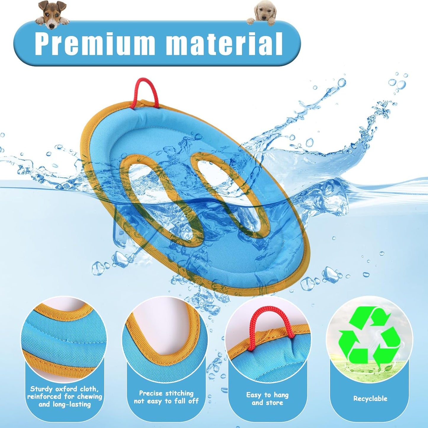 Dog Flying Disc Toy, 9.25" Pet Water Floating Flyer with Soft Edges Gentle on Teeth Lightweight Outdoor Canvas Fetch Toy for Aggressive Chewers Medium to Large Dogs