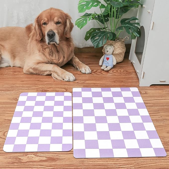 Ralxion Checkered Dog Feeding Mat, Absorbent Mats for Dog Food and Water Bowl, Dispenser, Aesthetic Purple Checkerboard Pet Placemat for Dogs, Cats, Puppy Accessories (Purple, 12 x 19)