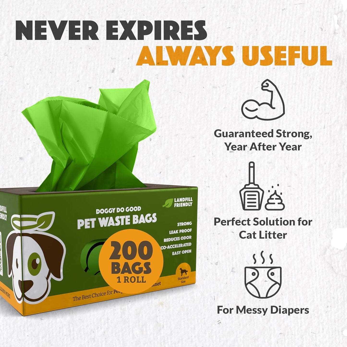 Doggy Do Good Landfill-Friendly Poop Bags | Dog Waste Bags Made with 50% Recycled Plastic + 15% Biobased Material | Unscented, Thick, Leak-Proof, Easy Open | Standard Size | 200 Count Grab & Go