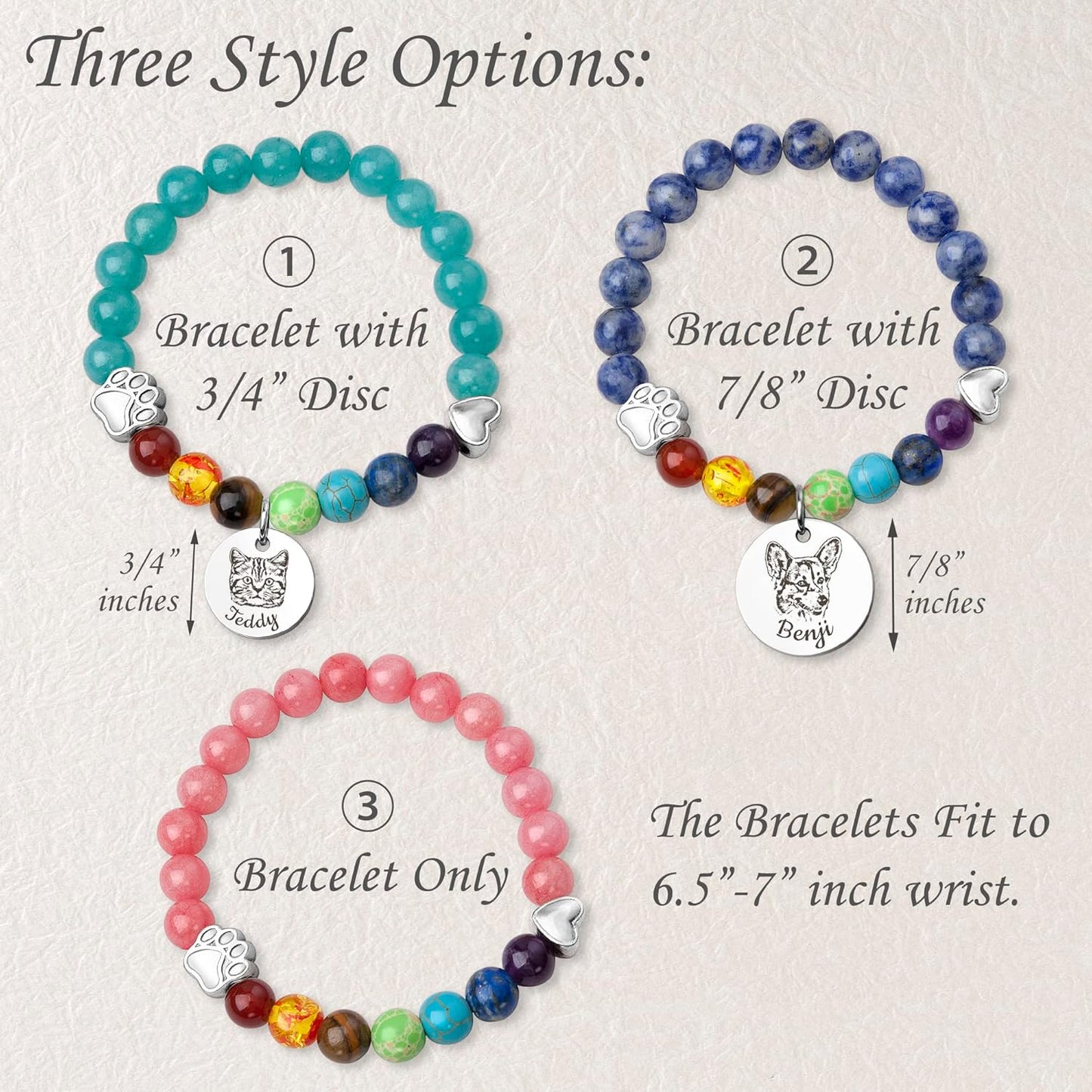 Anavia Pet Portrait Rainbow Bridge Pet Memorial Bracelet for Beloved Dog Cat, Pawprint on My Heart Personalized Handmade Bracelet Keepsake