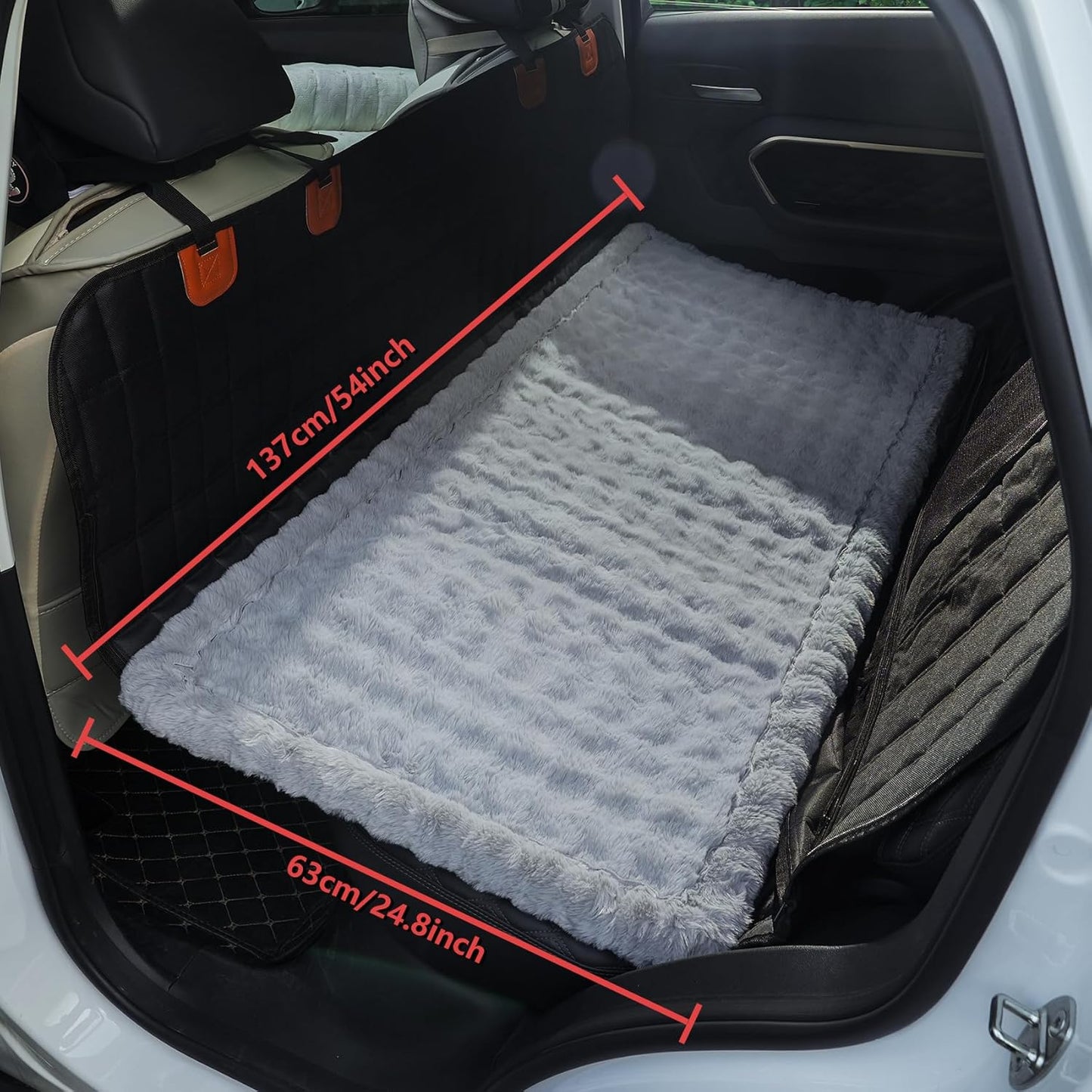 Dog Car Seat Cover for Back Seat, Plush Dog Bed Mat for Car, Fit for Backseat Extenders, Travel Pet Mat, Nonslip Soft Pet Pad for Cars Trucks and SUVs (Light Gray, 24.8x54 inch)